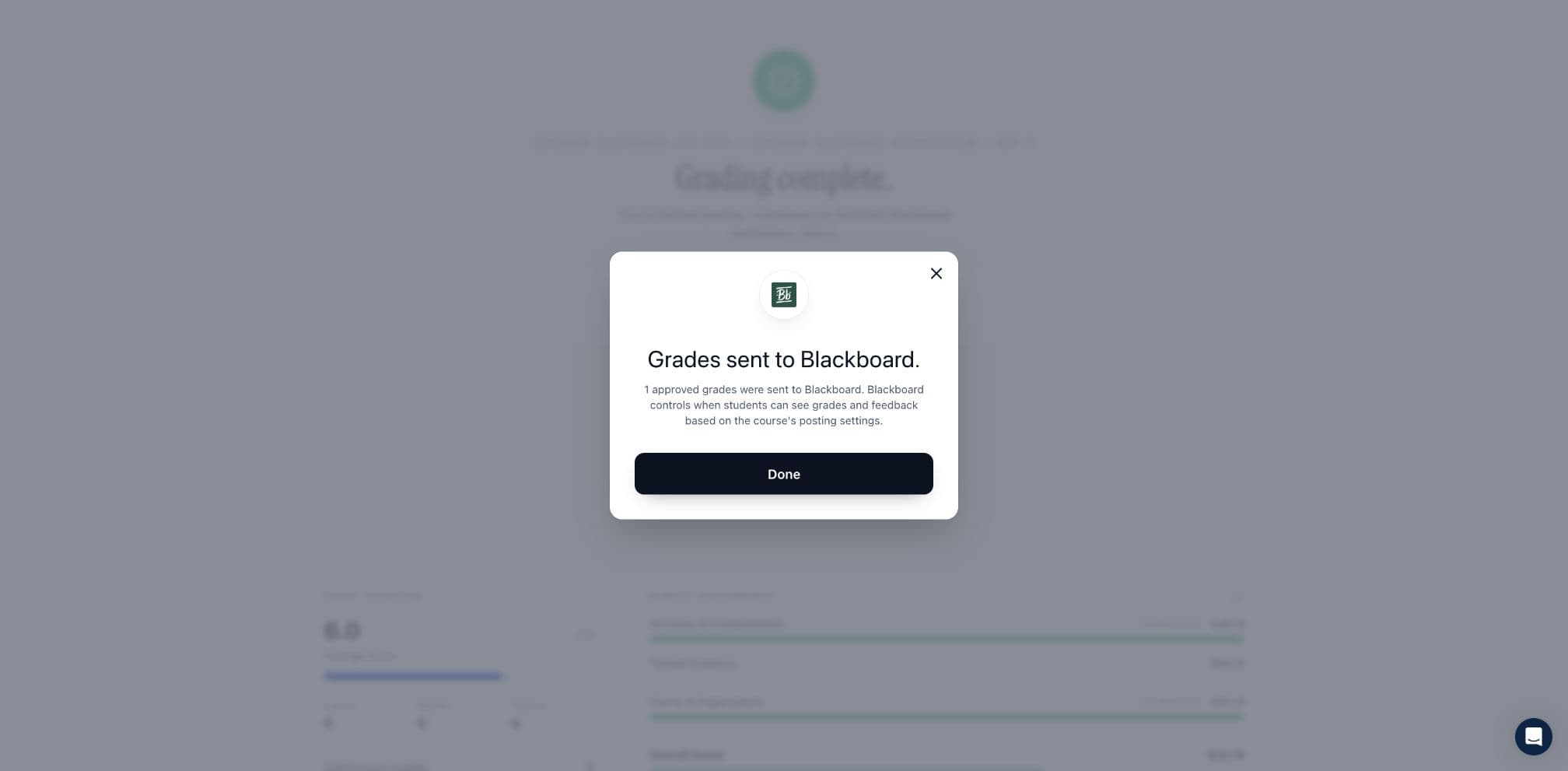 AutoMark confirms that grades were sent to Blackboard