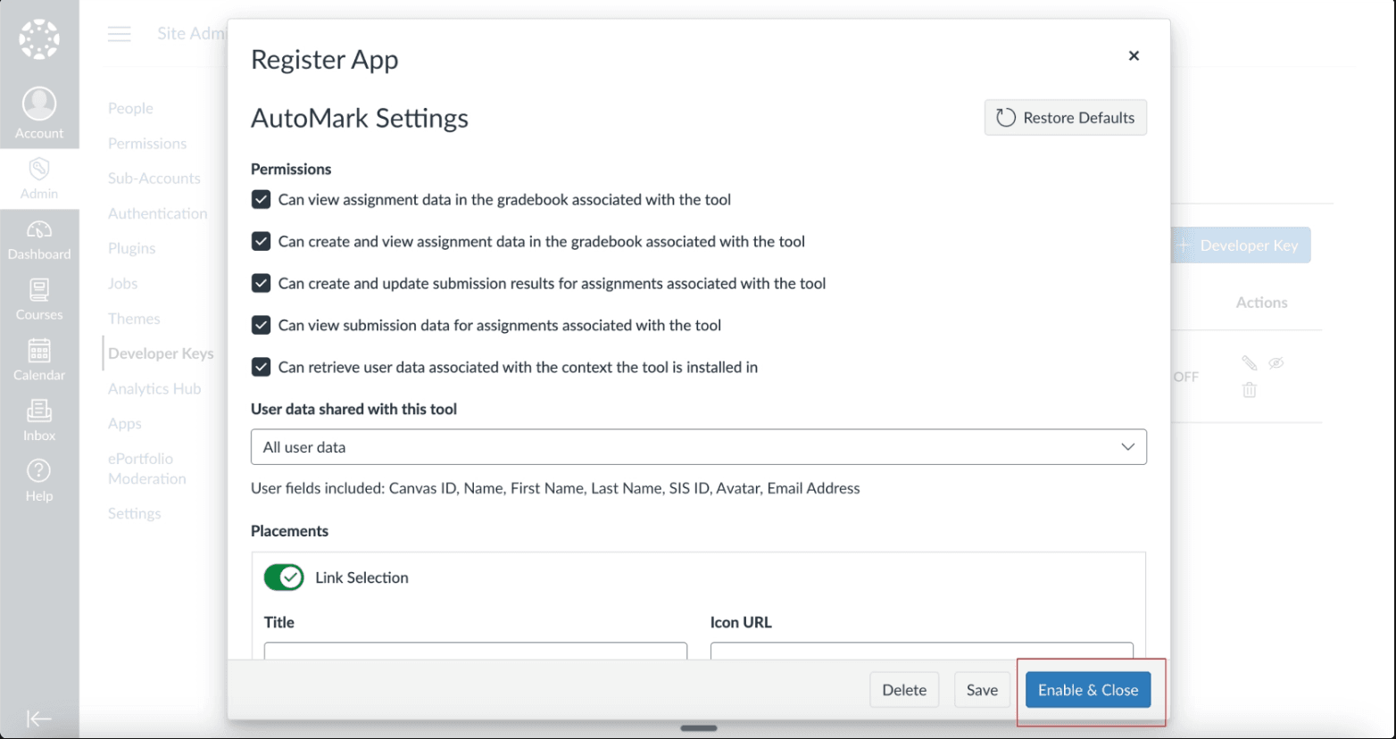 Enable and close registration