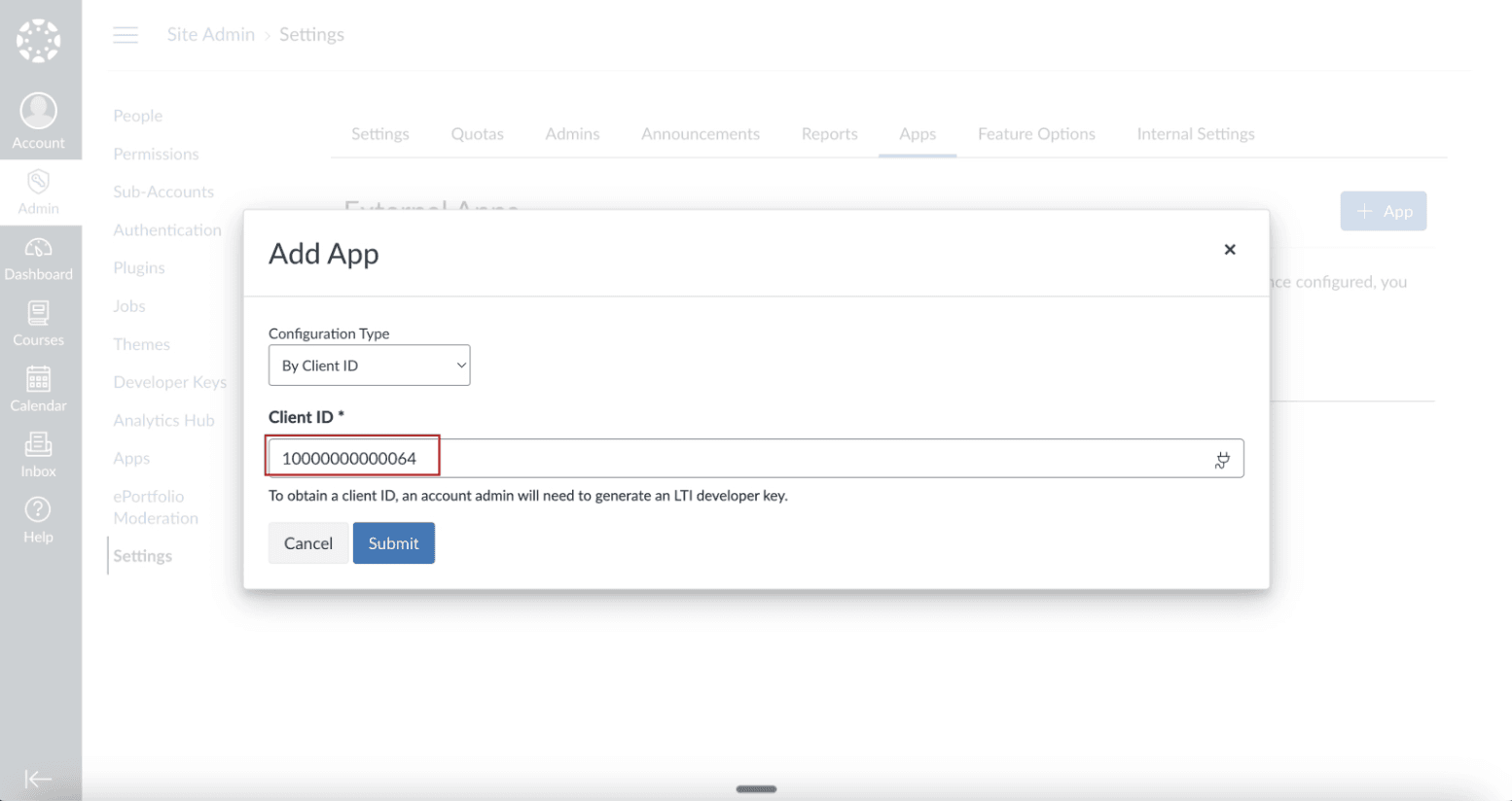 Client ID in Site Admin